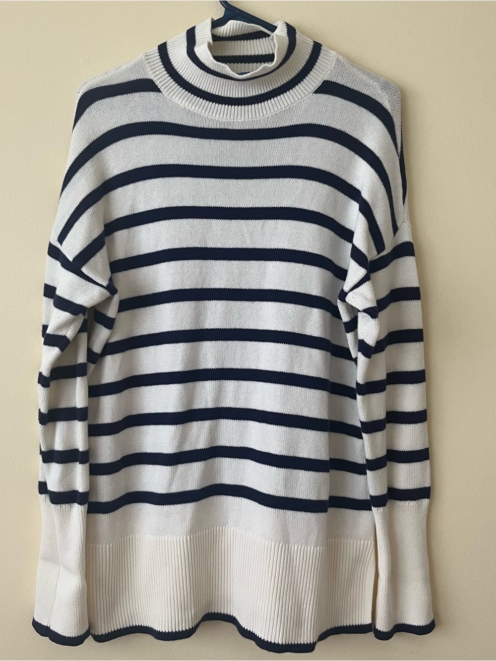 J.McLaughlin Striped Ribbed Turtleneck Cotton Sweater Small